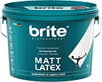Краска BRITE Mattlatex интерьерная белая моющаяся матовая 9л